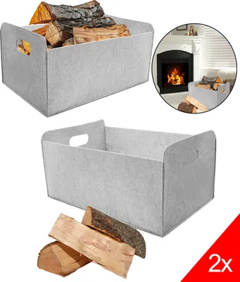 Produktbild von 2 Stück Filztaschen für kaminholz Kaminholztasche Faltbar Filzkorb Kaminholzkorb Einkaufstasche Henkeltasche für Holz, Zeitungen Grau