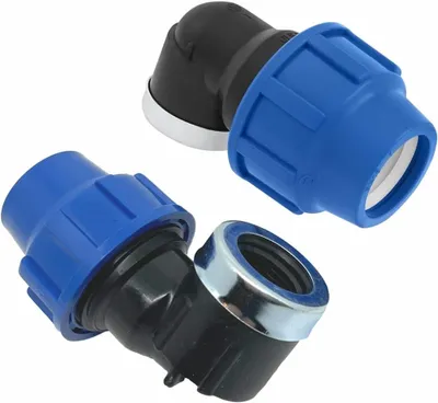 Produktbild von 90-Grad-Winkel mit Innengewinde, 25 mm x 1/2 Zoll Gewindeverbindung für PE-Rohre, PN16, DVGW- für Trinkwasser