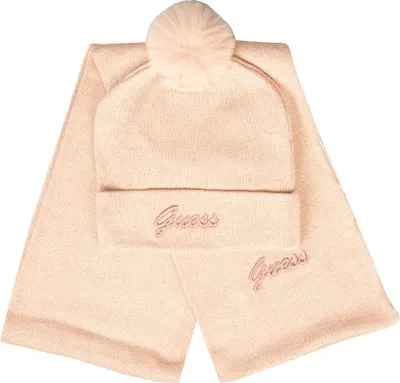 Immagine prodotto di Sciarpa e cappello con rovescia e pon pon donna GUESS completo con logo ricamato articolo J3RZA3Z3EM0, S, Poliestere 4%,Viscosa 86%,Poliammide 8%,ALTRE FIBRE 2%