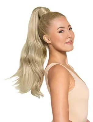 Productafbeelding van Haarverlenging voor paardenstaart, 45 cm, 80 gram, lichtblond met highlights, goudblond, echt haar, clip-in