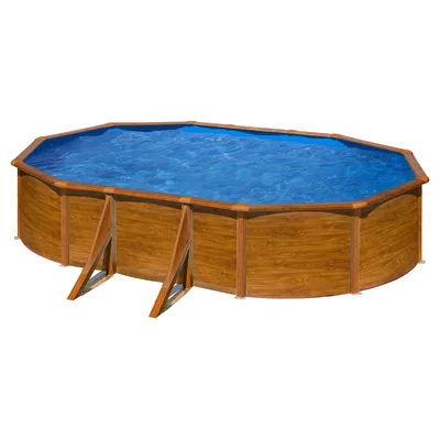 Produktbild von GRE Ovaler Stahlwandpool mit Holzoptik 610 x 375 x 120 cm, serie Pacific