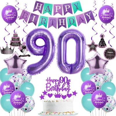 90. Geburtstag Deko-Set lila: Banner, Ballons & Folienballon 90