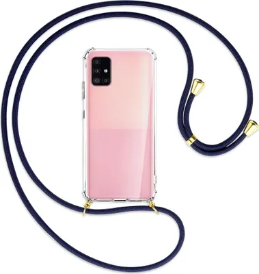 Produktbild von Handykette Backcover-Schutzhülle mit Band (Metall goldfarben) für Samsung Galaxy A51 5G (A516) - dunkelblau