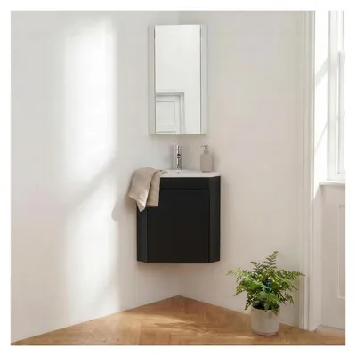 Immagine prodotto di Set lavamani d'angolo sospeso, lavabo, rubinetto e pensile LISA