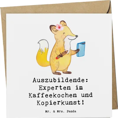 Produktbild von Mr. & Mrs. Panda Grußkarte Auszubildende Kaffeekünstler - Weiß - Geschenk, Klappkarte, Glückwunschkarte, Beruf, anlasskarte, handgefertigte Geschenke, Lehrlinge, Azubi