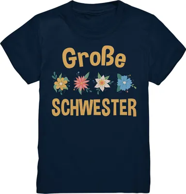 Produktbild von Große Schwester Shirt Blumen Große Schwester Geschenk – Navy / 134/146 (9-11)