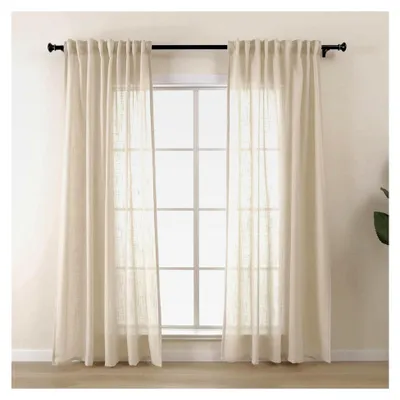 Produktbild von Beige Gardinen mit Kräuselband, Halbtransparente Vorhänge für Wohnzimmer, Schlafzimmer und Kinderzimmer, 2er Set in Leinenoptik, 245 cm lang