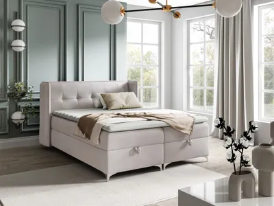 Produktbild von Boxspringbett Bett Schlafzimmerbett 140x200cm GENET Stoff Matt Velvet Creme