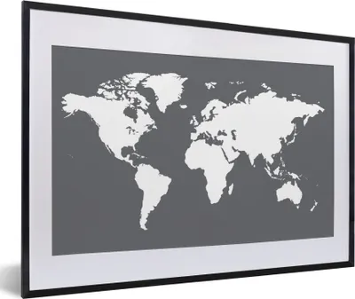Produktbild von MuchoWow® MuchoWow® Gerahmtes Poster Weltkarte - Weiß - Grau 60x40 cm - Poster mit zchwarzem Bilderrahmen - Schlafzimmer - Plakat in Rahmen - Drucken