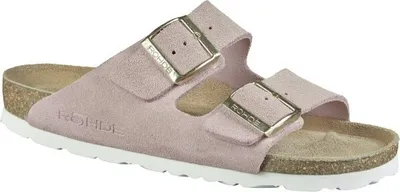 Produktbild von Rohde Alba, Damen Velourleder Biopantoletten in rose, verstellbare Schnallen, Lederfußbett