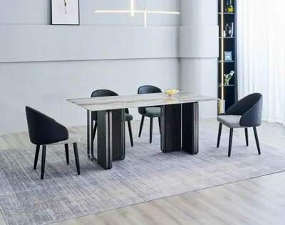 Obrázok produktu pre Obdĺžnikový jedálenský stôl, 4 stoličky, moderná jedálenská zostava, 5-dielna
