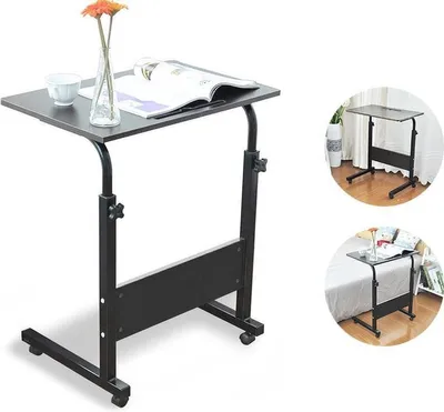 Zdjęcie produktu dla sogesfurniture 05#1-60BK-BH Stolik pod laptopa, regulowana wysokość, podstawka pod laptopa, mobilny stolik boczny, stolik do łóżka i sofy, 60 x 40 x 71-90 cm,