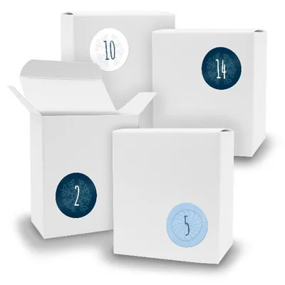 Produktbild von Adventskalender zum Füllen 24x Quader WEISS + Sticker V07 Z12