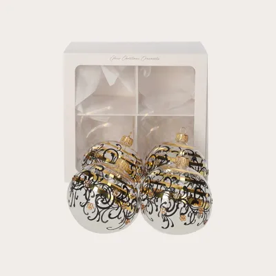 Produktbild von KEYHOMESTORE | Set mit 4 Weihnachtskugeln aus transparentem Glas in Schwarz und Gold, Ø 8 cm