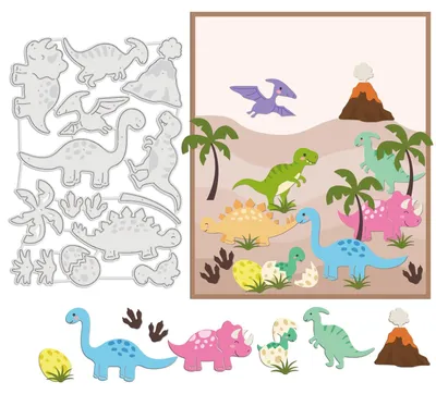 Dinosaurier Schneidematrizen Metall, 96x137 mm, für Scrapbooking