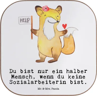 Produktbild von Mr. & Mrs. Panda Untersetzer Glas Sozialarbeiterin Herz - Weiß - Geschenk, gläseruntersetzer, Coaster, Holzuntersetzer, Tasse, für Gläser