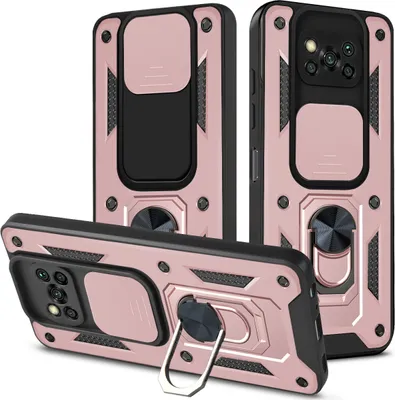 Produktbild von Xiaomi Poco X3 Hülle mit 360° Drehbarer Magnetische Ring Ständer Halter Dia Kameraschutz TPU Bumper Silikon Schutzhülle für Xiaomi Poco X3 NFC / X3 Pro Rosa