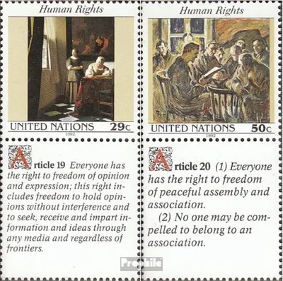 Produktbild von Briefmarken UNO - New York 1992 Mi 640Zf-641Zf mit Zierfeld (kompl.Ausg.) gestempelt Menschenrechte