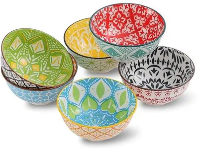 Produktbild von Famanu Dessertschalen Set - 6 bunte Porzellan Schalen - Für Eis, Suppe und Snacks - Mikrowellen- und Spülmaschinenfest