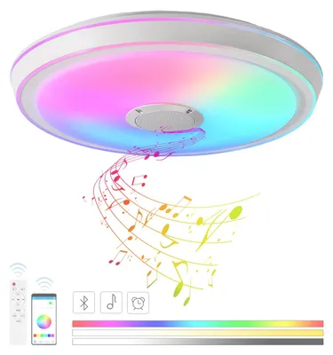 LED-Deckenleuchte 50 cm mit Bluetooth-Lautsprecher, RGB, dimmbar