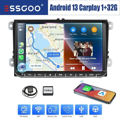 Produktbild von Autoradio Doppel DIN 9 Zoll Touchscreen Android 13 Apple Carplay Android Auto GPS Navigation Bluetooth Freisprechanlage RDS WLAN 32 GB für VW Golf 5 6