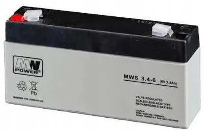Productafbeelding van MW Power MWS 3.4-6, verzegelde loodaccu (VRLA), 6 V, 1 stuk, zwart, wit, 3,4 Ah, 33 A
