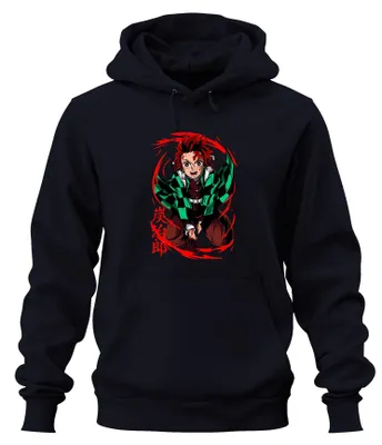 Produktbild von Tanjiro Kimetsu no Yaiba Sonnenatem Hinokami Anime Hoodie Kapuzenpullover, Navy, XL