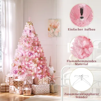 Produktbild von Yaheetech 154 cm Künstlicher Weihnachtsbaum mit 398 Spitzen & faltbarem Metallständer, Tannenbaum Kunstbaum für Weihnachten, rosa