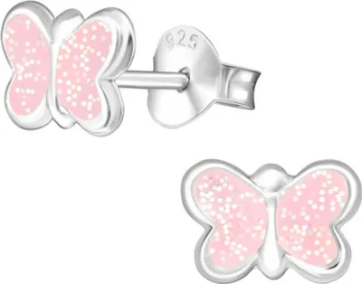 Produktbild von Kinder Ohrstecker Silber Ohrringe Schmetterling mit Glitzer