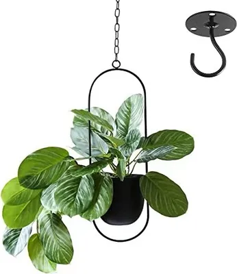 Zdjęcie produktu dla Metalowa doniczka wisząca, dekoracja metalowa, czarny bologurt, koc, doniczka, rośliny doniczkowe, sukulenty, rośliny powietrzne (Black-1-Pack)