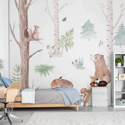 Produktbild von Vlies Fototapete - Subtle Illustration With Forest Animals 350x245 cm Für Kinder g-B-10061-a-a