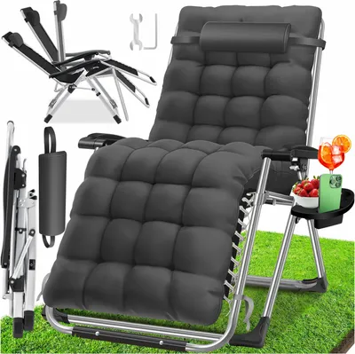 Produktbild von KESSER® Sonnenliege Liegestuhl Klappbar Mit Getränkehalter Gartenstuhl Mit Auflage Polster, Liegestuhl, Extra groß Gartenliege, Verstellbar Rückenlehne Garten Liege mit Kissen-Unterstützung