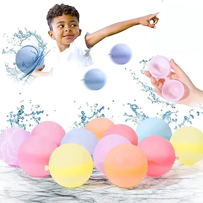 Produktbild von 12 Stück Wiederverwendbare Wasserballons,Silikon-Wasserspritzball für Kinder Wasserkampfspiel,Wasserbomben