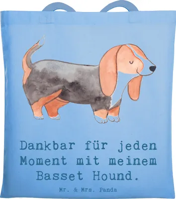 Produktbild von Mr. & Mrs. Panda Tote Bag Basset Hound Moment - Sky Blue - Geschenk, Laptoptasche, Beutel, Tasche, Alltagstasche, einkaufsshopper