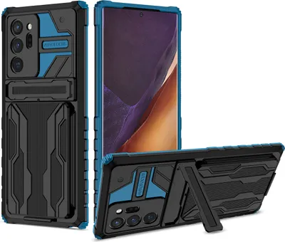 Produktbild von Galaxy Note 20 Ultra Hülle, Hybrid Robust Schutz Stoßfest Schutzhülle mit Kartenhalter Ständer für Samsung Galaxy Note 20 Ultra Blau