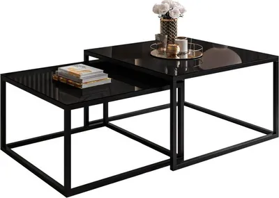 Obrázek produktu pro YOSHI GLASS Konferenční stolek 2v1 35 cm/41 cm Černá / Černý vysoký lesk