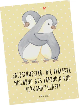 Produktbild von Mr. & Mrs. Panda Grußkarte Halbschwester Glück - Gelb Pastell - Geschenk, Ansichtskarte, Familie, Geschwisterbeziehung, Verwandte, einzelkarte, Freundin, Geschenkideen