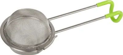 Zdjęcie produktu dla Sitko do herbaty Fackelmann z uchwytem Ø 6,5 cm, zaparzacz do herbaty ze stali nierdzewnej, zaparzacz do herbaty do zaparzania i mieszania (kolor: srebrny/zielony)