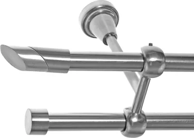 Produktbild von Gardinenstange Set Edelstahl Look Metall Ø 16mm zur Deckenbefestigung 2-lauf Schräge - Spitz, Länge wählbar D24 E13 E16
