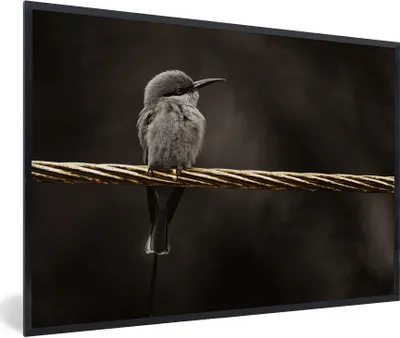 Produktbild von MuchoWow® Gerahmtes Poster Vogel - Schwarz - Gold 90x60 cm - Poster mit Schwarzem Bilderrahmen Wandposter Rahmen Foto Bilder - Fotorahmen - Foto-Plakat