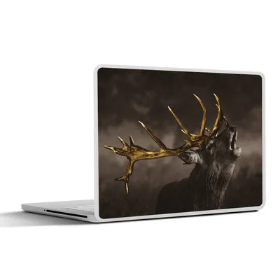 Produktbild von MuchoWow® Laptop Aufkleber Sticker Cover Rotwild - Schwarz - Gold 30x22 cm - Laptop-Sticker