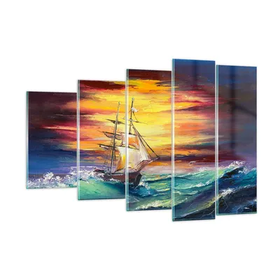 Produktbild von Bilder auf glas - Meer Welle Boot - 150x100cm - Glasbilder - Wandbilder - Kunstdruck - zum Aufhängen bereit - Wanddekoration aus Glas - Glas Bilder - Wandbild auf Glas - 5 Teile - GEG150x100-3460