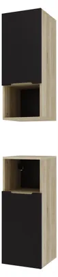 Zdjęcie produktu dla Szafka boczna czarna 75x30x30 łazienkowa wisząca czarny mat/dąb, Omeble