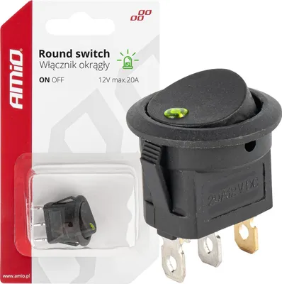 Image de Interrupteur rond 12V 20A avec éclairage LED vert AMIO-03964 noir