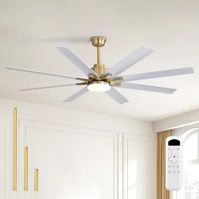 Produktbild von Sofucor Deckenventilator mit Licht und Fernbedienung,Gold-Weiß, 132 cm, 8 ABS-Flügel