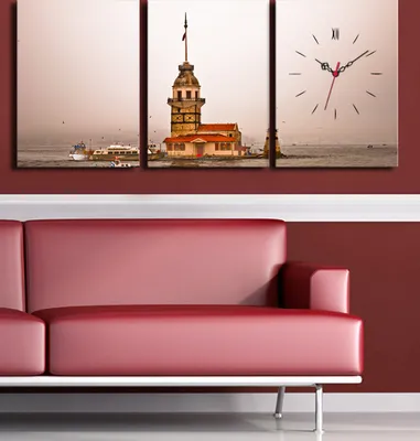 Produktbild von Opviq, 3P3040CS- CLA2694, Bunt, Wanduhren, 96 x 40 cm, 100% Wildleder -Leinwand