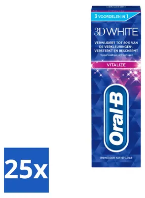 Produktbild von 25 x Oral-B 3D White Vitalize Whitening Tandpasta - 75 ml - Vorteilspackung - 25 Stücke