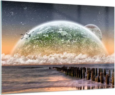 Produktbild von Bilder auf glas - Abstraktion Planet Erde Globus - 100x70cm - Glasbilder - Wandbilder - Kunstdruck - zum Aufhängen bereit - Wanddekoration aus Glas - Glas Bilder - Wandbild auf Glas - GAA100x70-0353