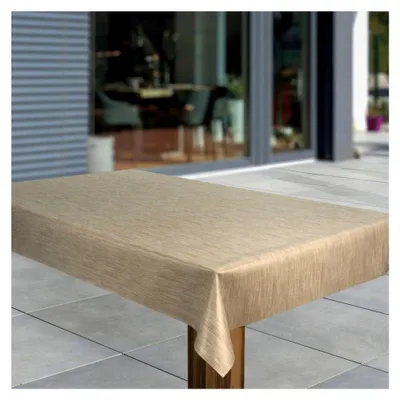 Produktbild von Wachstuch-Tischdecke Abwaschbar Garten-Tischdecke PVC Eckig Meterware Wasserabweisend, Muster: Leinenoptik Hellbraun Beige, Größe: 100x100