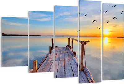 Produktbild von Bild auf Leinwand - Leinwandbild - See Natur Brücke Vögel - 150x100cm - Wand Bild - Wanddeko - Leinwanddruck - Bilder - Kunstdruck - Wanddekoration - Leinwand bilder - Wandkunst - EG150x100-2402
